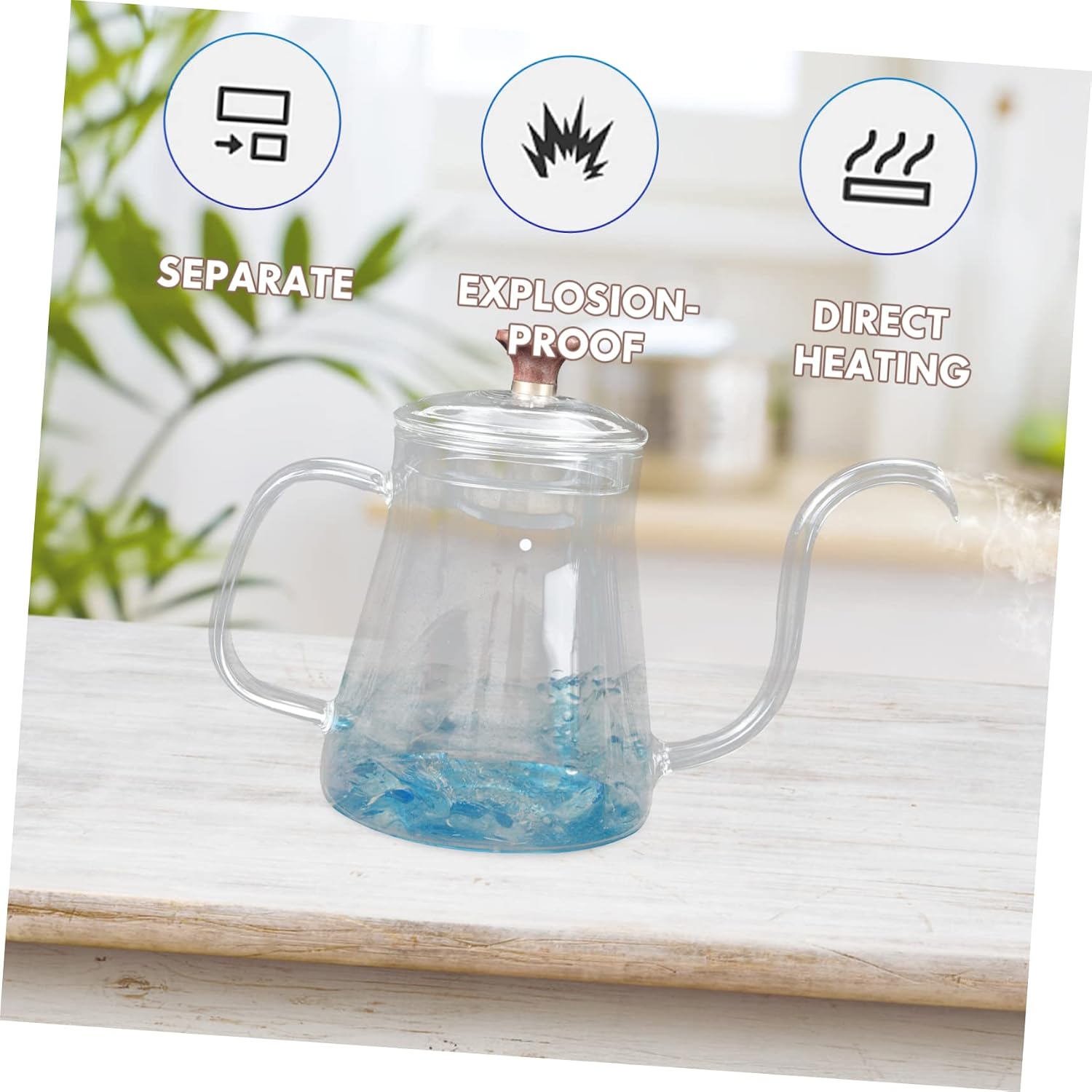 Luxshiny Transparent Glass Coffee Pot with Long Spout Hand Drip Kettle Heat Resistant Borosilicate for Home Brewing Tea Coffee Multi Use Stovetop Safe