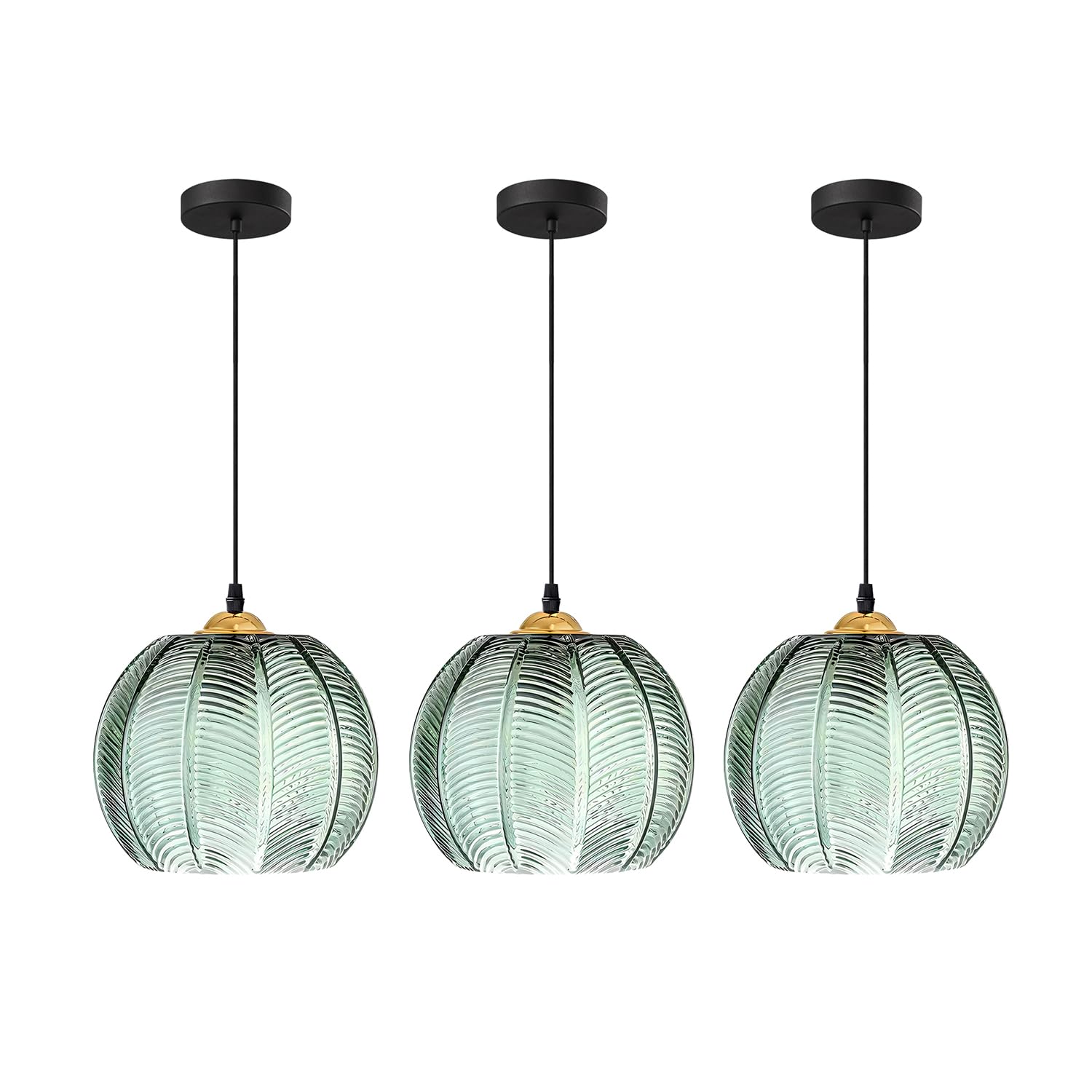 KCO Pendelleuchte – Grüne Glas-Kugelleuchte, 20 Cm, Schwarz, 150 Cm Kabel, Ideal Für Kücheninsel & Wohnzimmer
