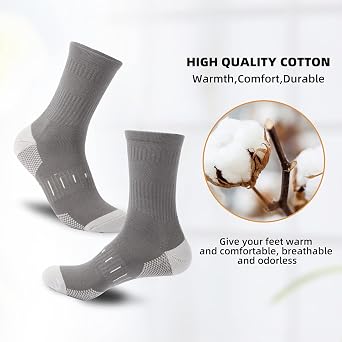 BUDERMMY Men's Cotton Moisture Wicking Heavy Cushion Crew Work Socks,6-12, 6Pairs