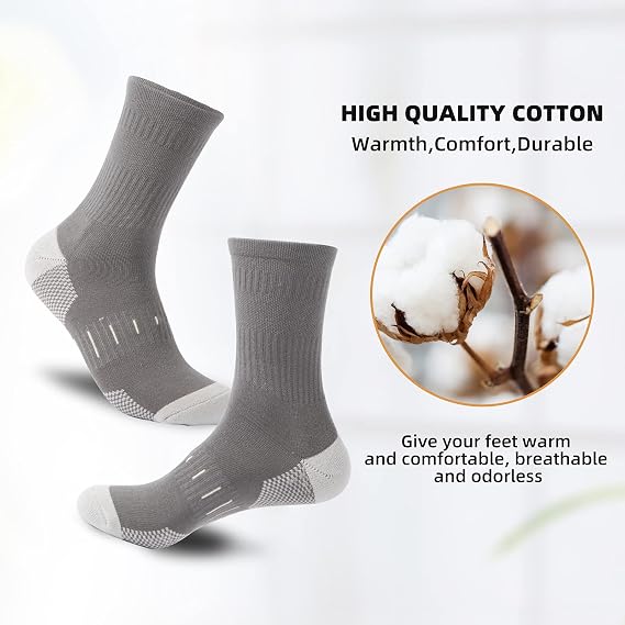 BUDERMMY Men's Cotton Moisture Wicking Heavy Cushion Crew Work Socks,6-12, 6Pairs