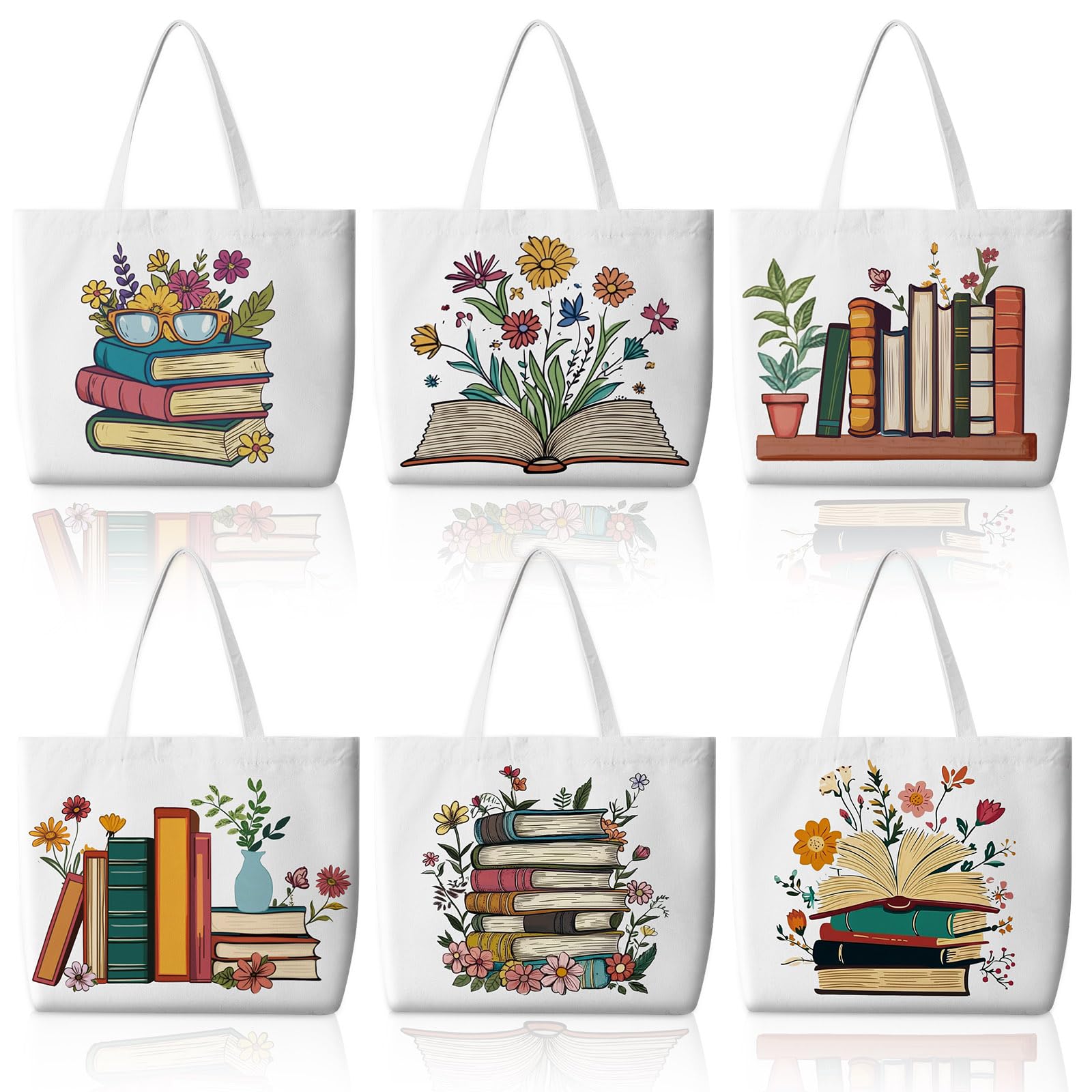 Bencailor 6 Pcs Book Tote Bag Bulk for Women Reusable Bookish Canvas Tote Bag Book Lovers Club Gifts Cute Aesthetic Reading Accessories for Women