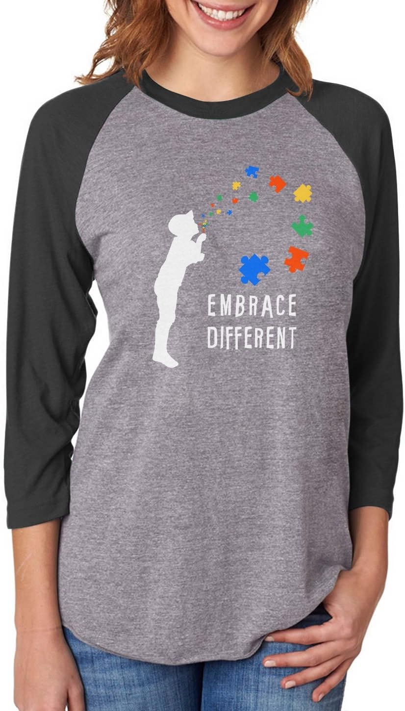 Tstars Embrace Different Autism Awareness 3/4 Women Sleeve Baseball Jersey Shirt