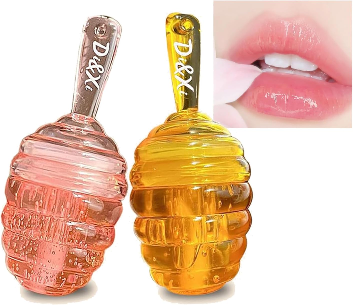 Honey Lip Oil Clear Lip Gloss Set, 2PCS Honey Bee Balm Moisturizing