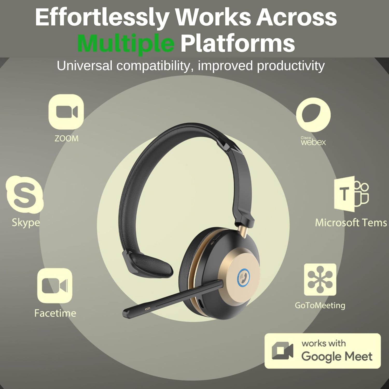 Wireless Headset with Mic, Noise Cancelling Headphones for Work/Trucker Bluetooth Headsets V5.3 / Best for Work from Home/Office/Computer/Phone/Zoom,Call Center. Auto Switch BTW 2 Device,Mute Button. - Image 8