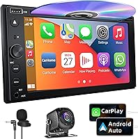 Vista 1 de Estéreo de coche doble DIN con reproductor de CD/DVD Apple Carplay y Android Auto, radio de coche de 6.2 pulgadas con Bluetooth y cámara