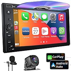 Double Din Car Stereo with CD/DVD Player Apple Carplay & Android Auto, 6.2Inch Car Radio with Bluetooth and Backup Camera, Touch Screen, Mirror Link, Steering Wheel Control, USB/TF/AUX Input, AM/FM