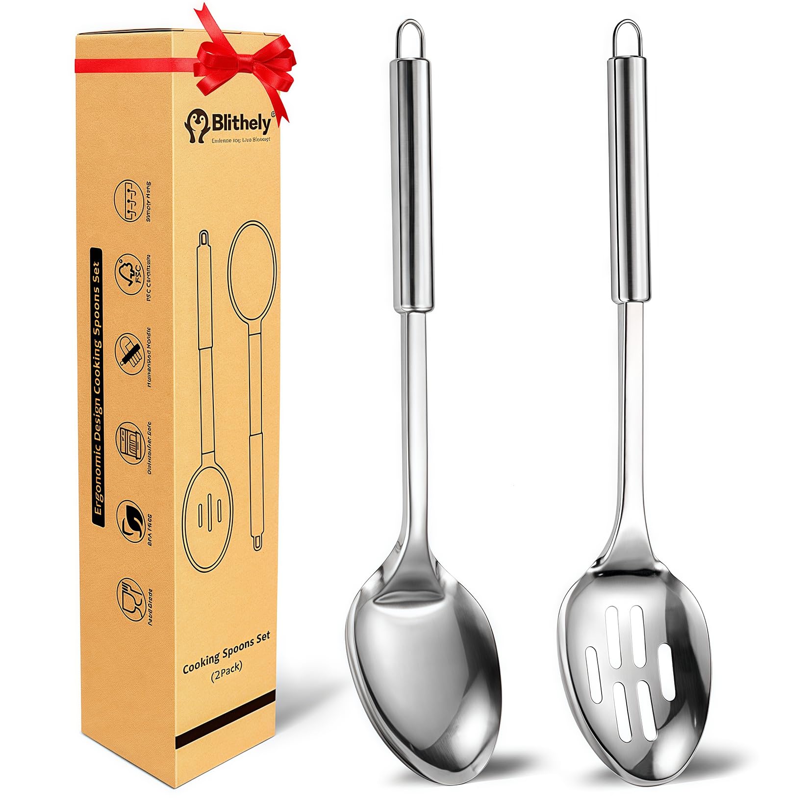 Cuchara de cocina de metal resistente con mango redondo y acabado pulido superior