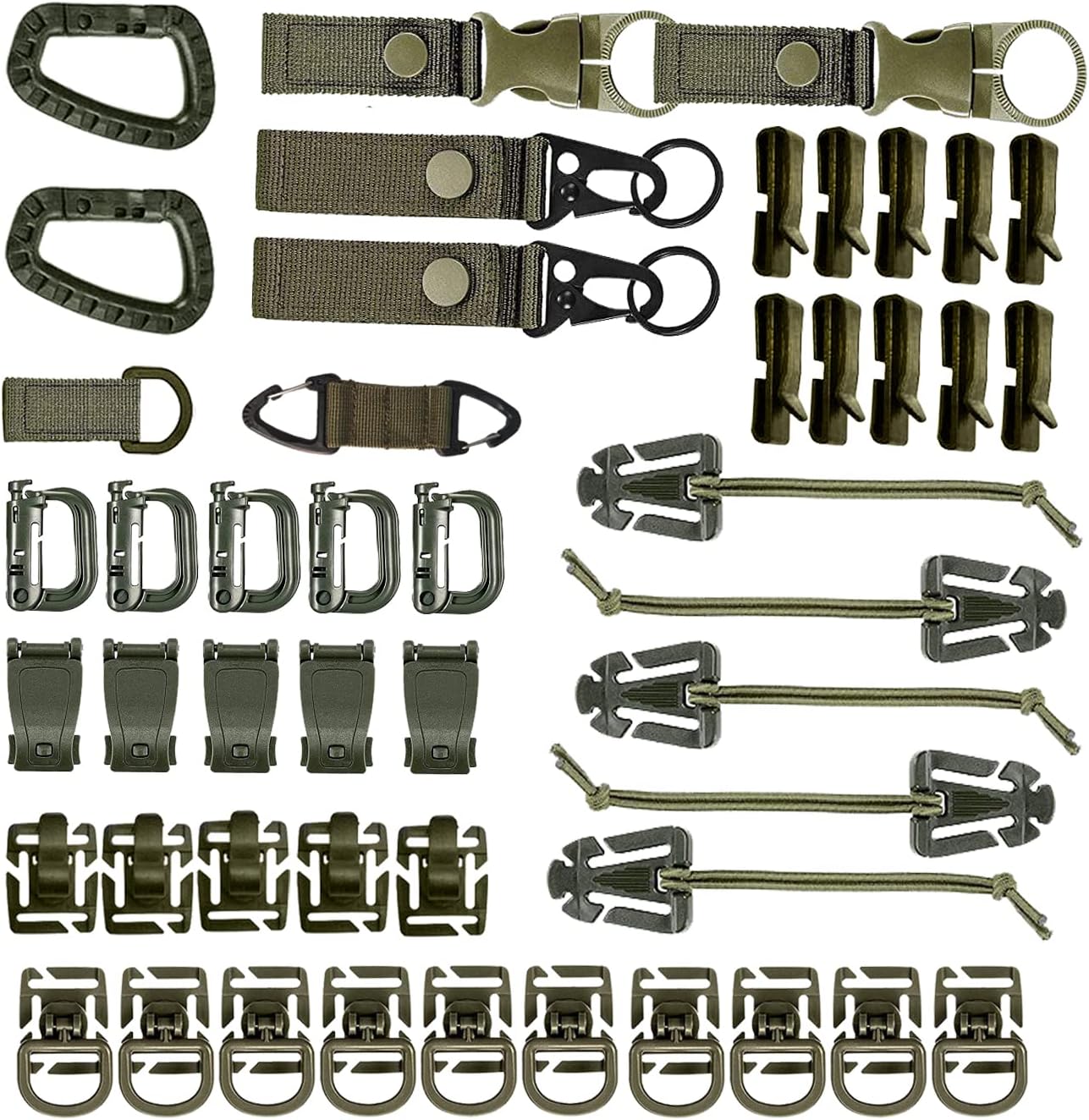 48 Pcs Molle Backpack Attachments Set,Tactical Gear Clip Kit (Include D