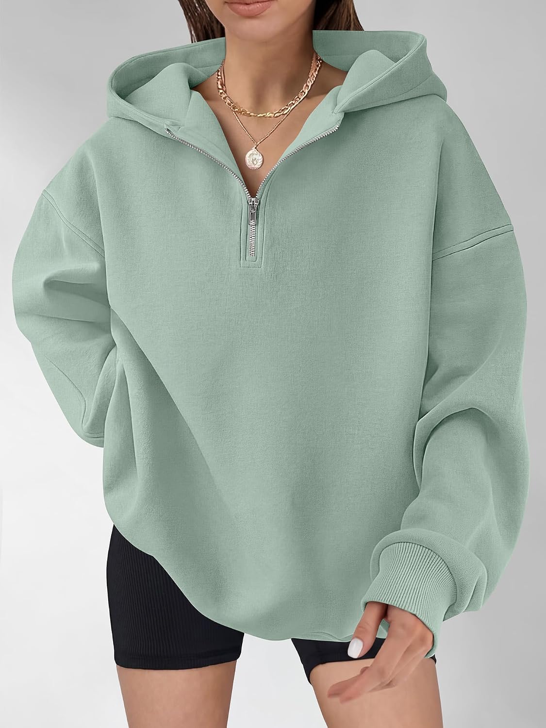 ANRABESS Womens Oversized Quarter Zip Hoodies | Comfy FLeece Long Sleeve Sweatshirts ，Casual Loose Fit ，Fall Fashion Clothes， Daily，Workout & Travel