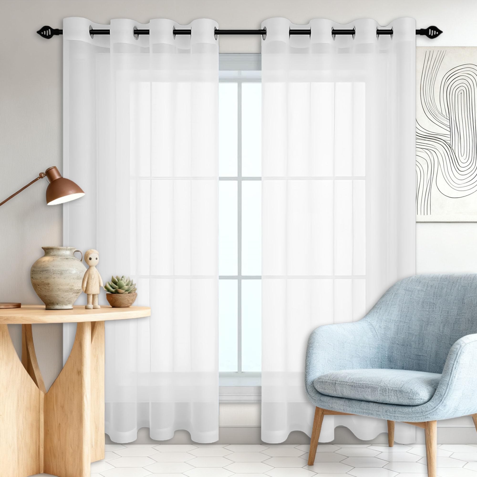 Voilages translucides pour baie vitrée et balcon au design moderne épuré