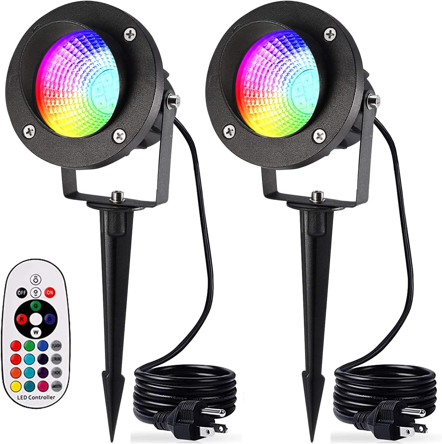 LCARED Landscape Lights with Remote Control, 120V Lighting 18W RGBW Outdoor LED Spotlights Color