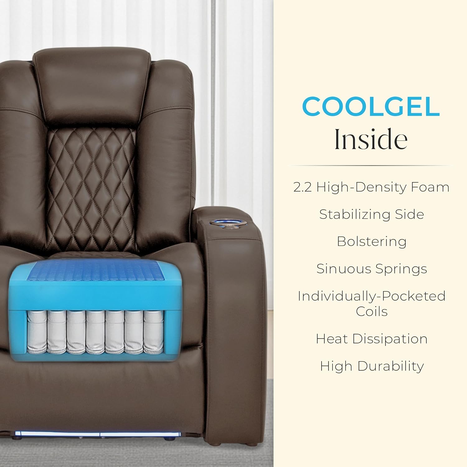 Seatcraft Virtuoso LT Zero-Gravity HeatZero Italian Leather Home Theater Seating, Heat & Massage, Power Headrest, Power Recline, Single Recliner, Brown
