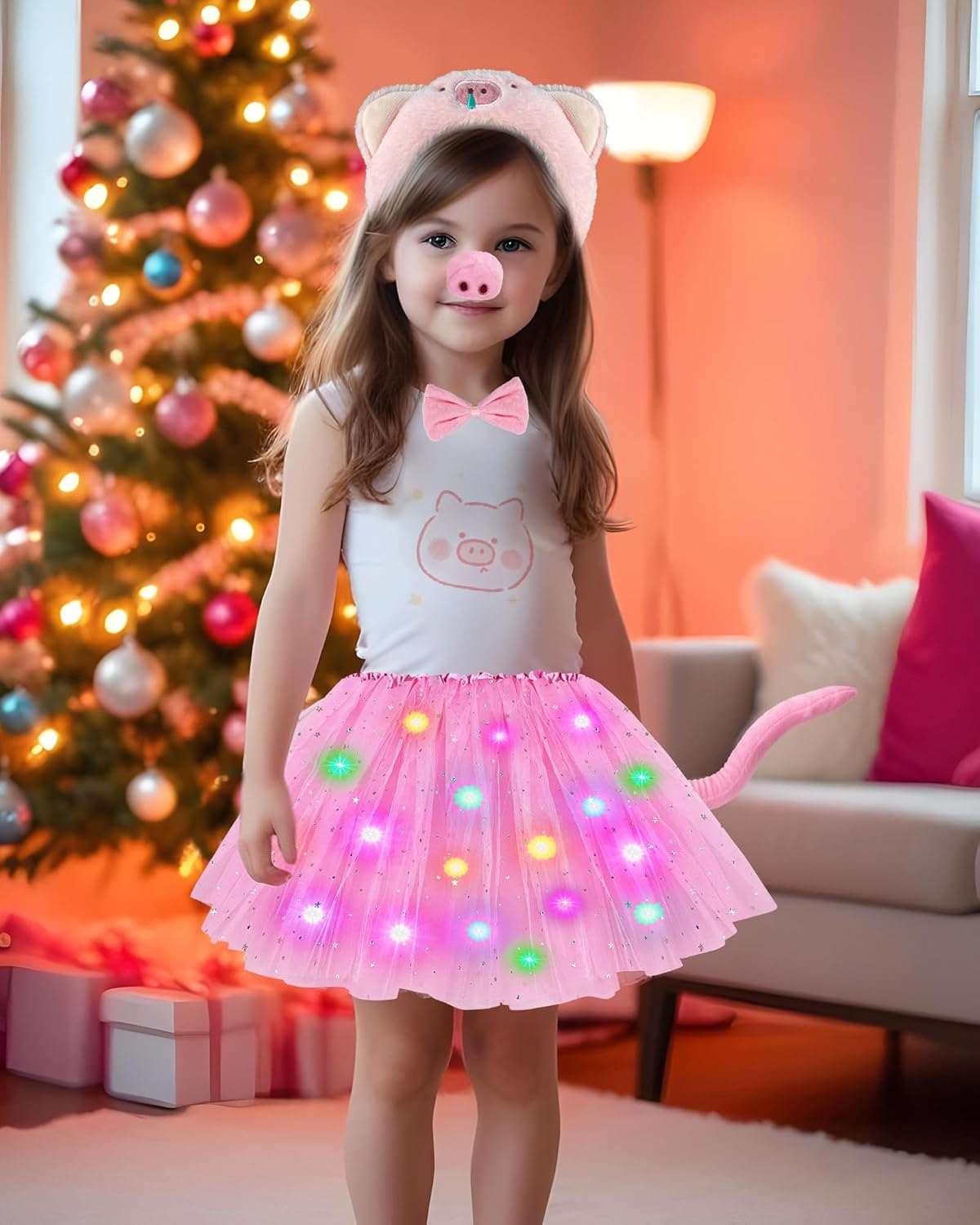 Hikkcos Pig Costume Kids Pig Ears Headband Nose Bow Tie Tail Animal Cosplay Costume Accessories for Halloween Fancy Dress Cosplay - Image 2