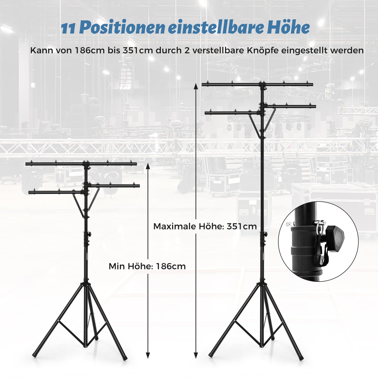 COSTWAY Lampensaktiv klappbar, Lichtsaktiv 186-351cm höhenverstellbar mit robuster Basis, tragbares Beleuchtungsativ mit T-Stange bis 45kg Belastbar für Konzerte, Theater, Hochzeit & Partys