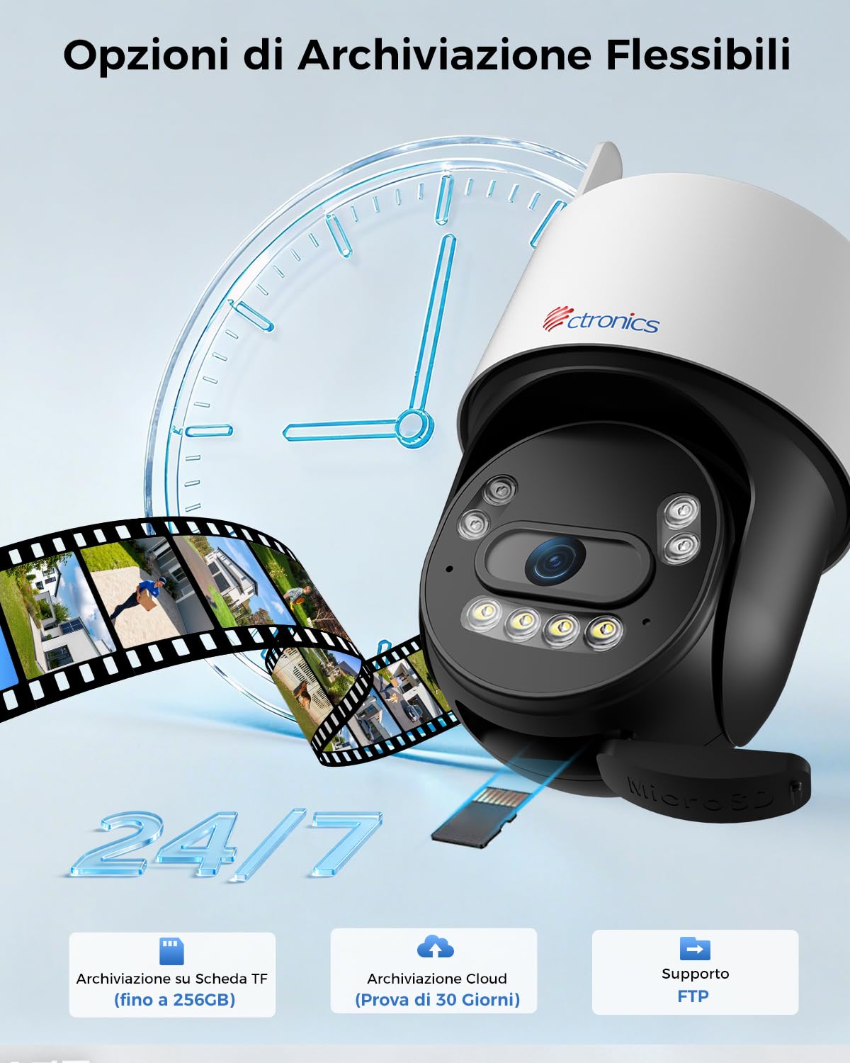 Ctronics Telecamera WiFi Esterno 4K 8MP, Videocamera Sorveglianza Esterno | Visione Notturna a Colori, Involucro Metallico, Doppia Banda WiFi 2,4/5GHz, Riconoscimento Persone/Veicolo/Animali, IP66