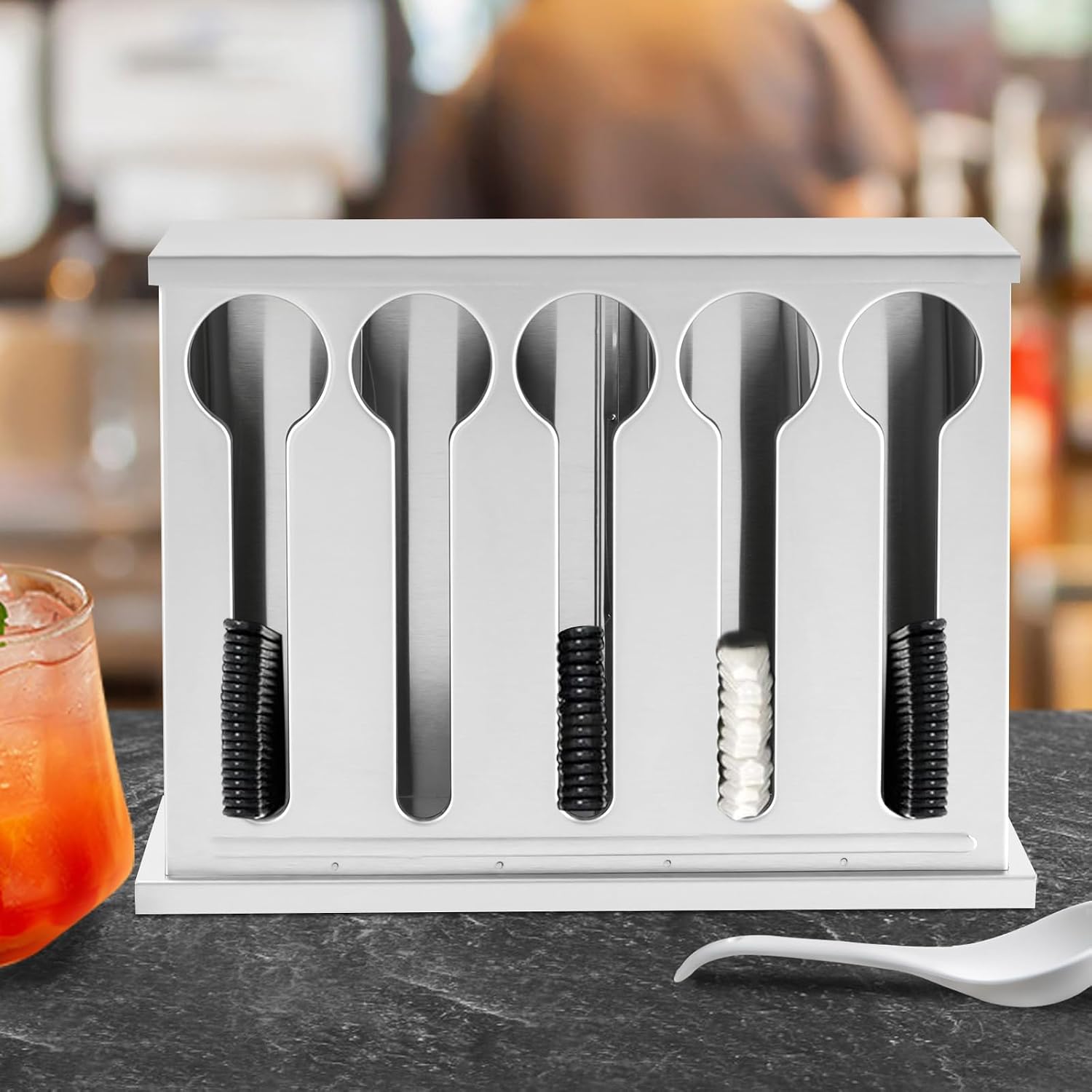 3/5 Compartment Stainless Steel Utensil Dispenser, Fork Spoon Silverware Organizer Caddy, Cutlery Holder for Kitchen Restaurant Buffet Table, Silver (5-compartment)