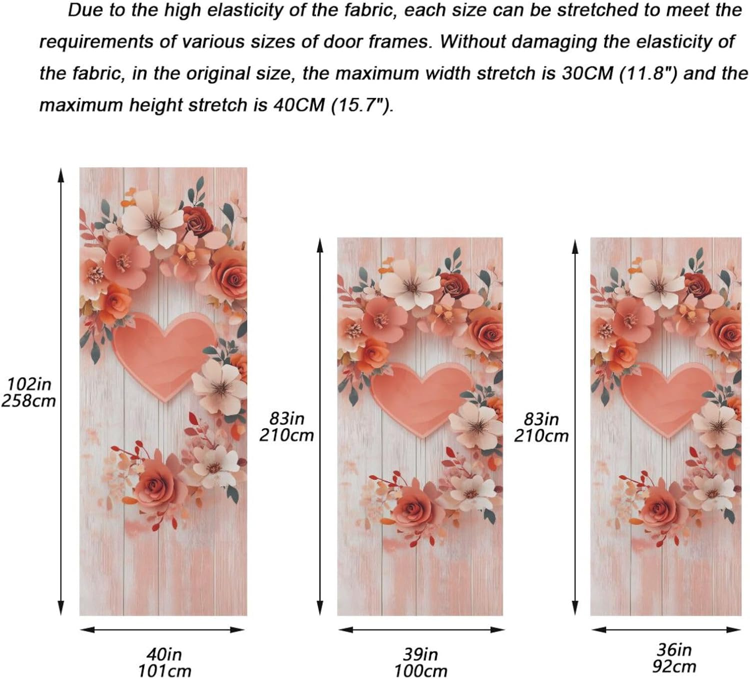 Burbuja Valentine Flower Heart Door Cover, Stretch Fabric Backdrop Door Porch Covers for Home Party Holidays Decoration, 35x79 In