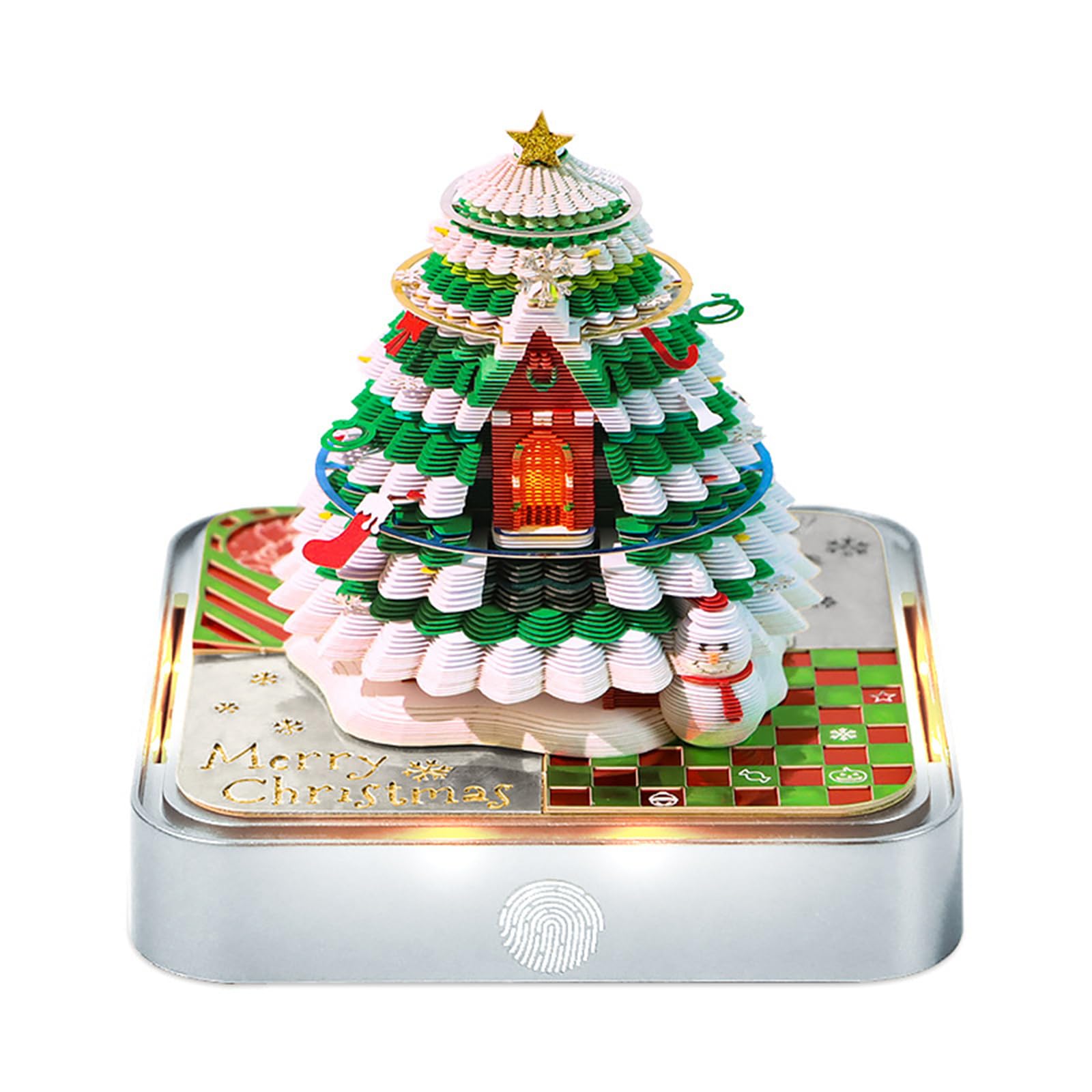 Calendario tridimensional 2026 con luces LED acentuadas en forma de árbol de Navidad, páginas desmontables y soporte acrílico, calendario de escritorio acrílico con luz