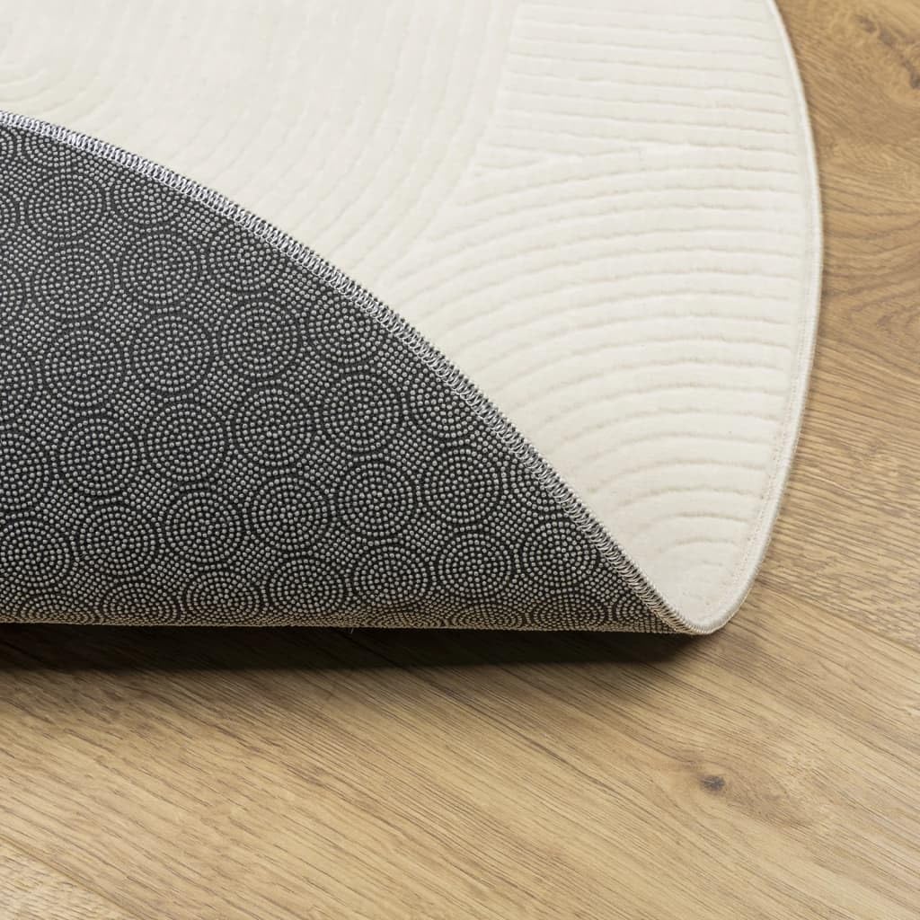 Tapis Rond 200 cm de Salon et Chambre, Tapis Scandinave Crème à Poils Courts Doux, Grand Tapis Géométrique Effet 3D en Polyester pour Décoration Intérieure Chaleureuse