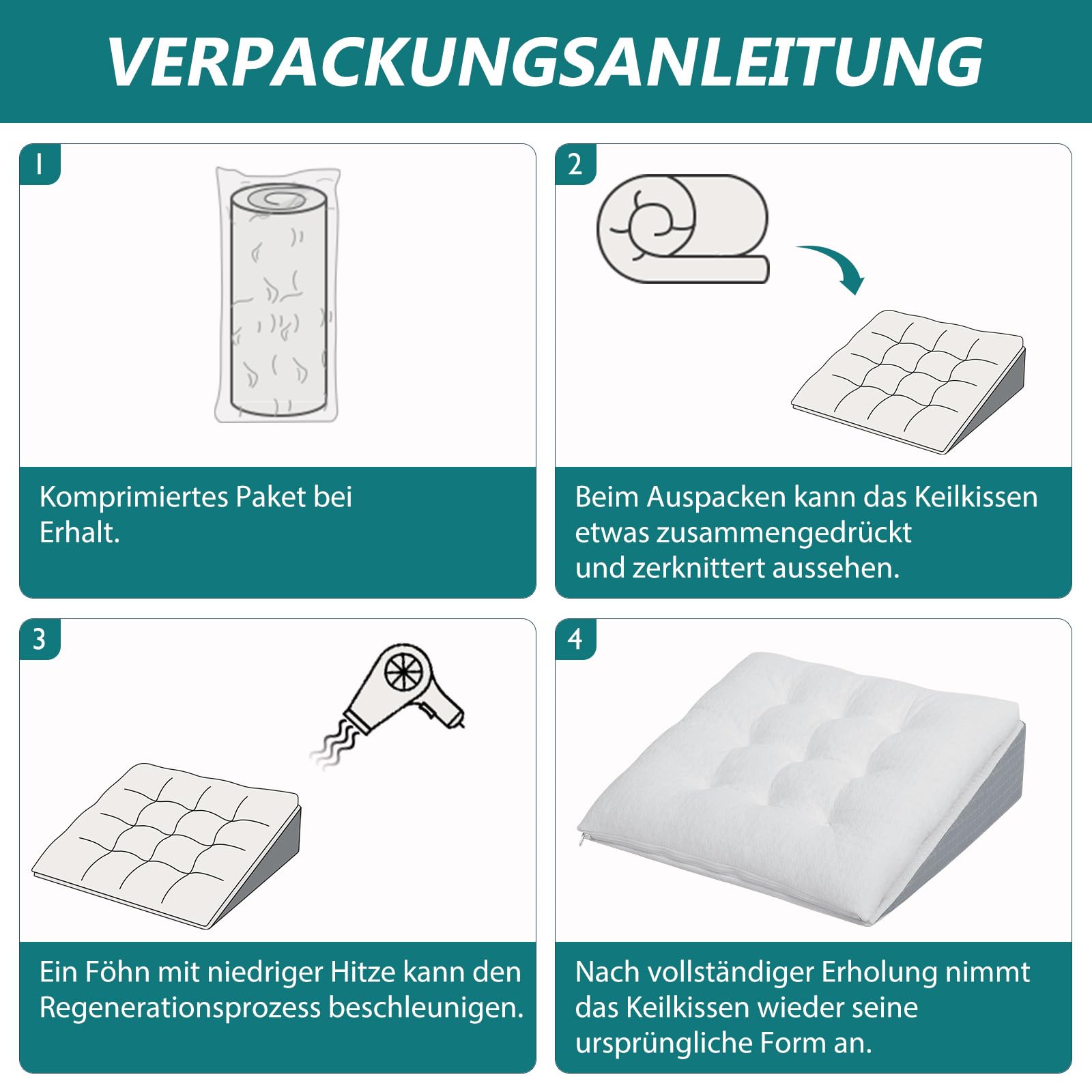 GOFORIT Keilkissen für Bett & Sofa, Individuell anpassbare Memory-Schaum-Auflage, Matratzenkeil, Groß Lesekissen zur Schlaferhöhung Rückenkissen als Bettkopfteil, Rückenstützkissen, 60x60x19