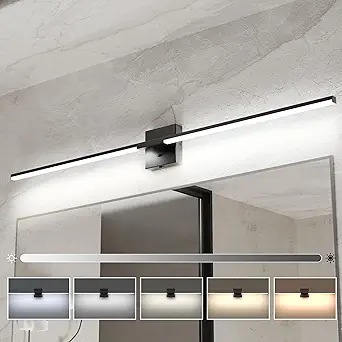 Ensenior Modern Bathroom Vanity Light 48 inch, Built-in Dimmer, 28W Dimmable 5CCT Led Bath Lights, Black Bar Vanity Lights for Bathroom Mirror Cabinets Bedroom-FCC Certificated