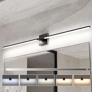 Ensenior Modern Bathroom Vanity Light 48 inch, Built-in Dimmer, 28W Dimmable 5CCT Led Bath Lights, Black Bar Vanity Lights for Bathroom Mirror Cabinets Bedroom-FCC Certificated