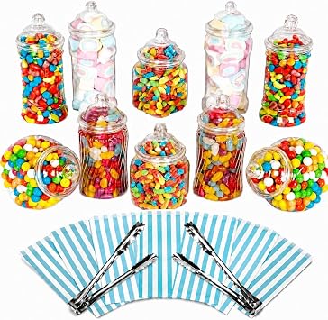 Truly Sweet Candy 10 Plastic Sweet Jars, 5 styles, 2 tongs, 50 bags Buffet Aqua