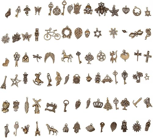 Miniatura 2 de Bingcute 100 dijes de bronce antiguo de tipo mixto para la fabricación de joyas (bronce antiguo)