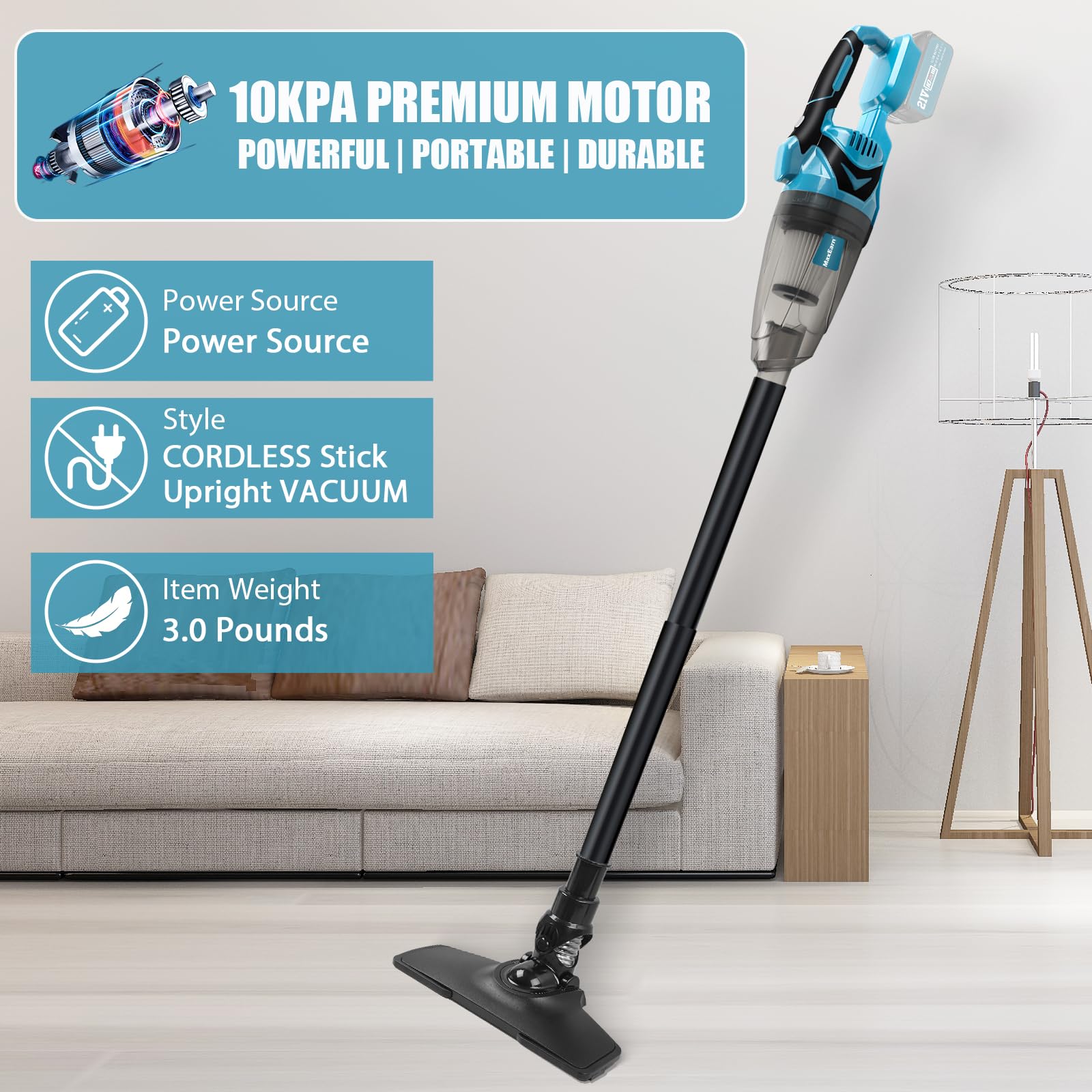 Aspiradora con batería para Makita 18 V, 10500 Pa, aspiradora de mano portátil, 140 W de potencia, aspiradora de coche con 4 cabezales de cepillo, mini aspirador de mano para casa, coche (sin