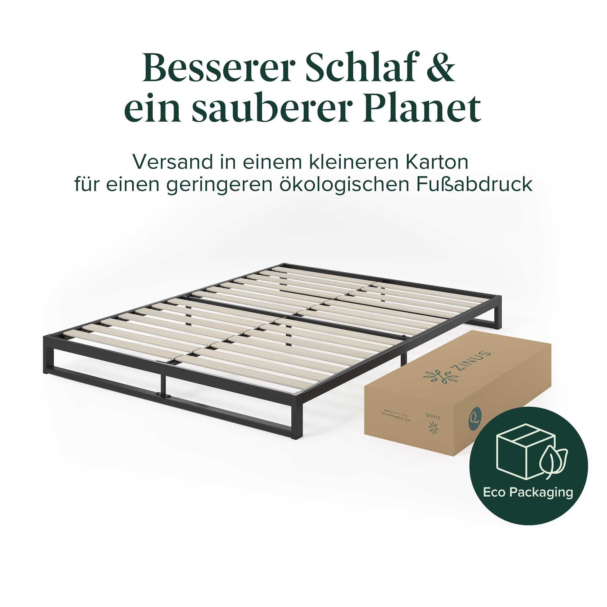 Zinus Trisha Bettgestell 140x200 cm - 18 cm Niedrige Bauweise - Metallbett 140x200 mit Lattenrost aus Holz - Umweltfreundliche Verpackung & Einfache Montage - Schwarz