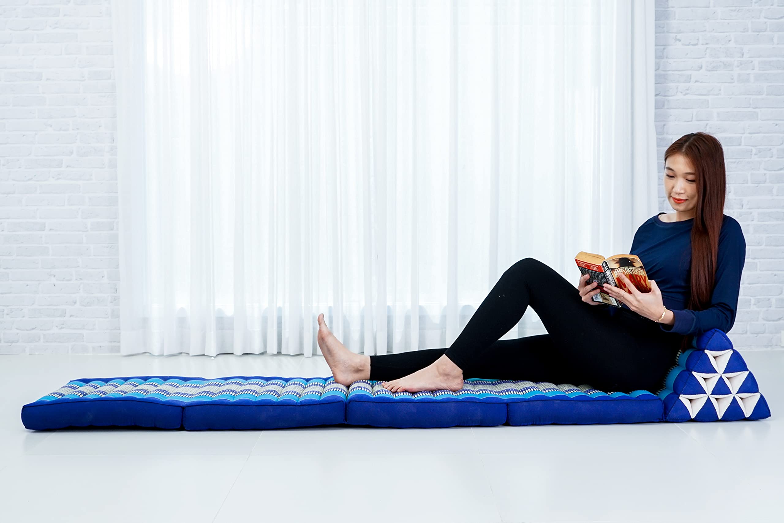 Leewadee Thai Triangle Floor Cushion Large 225 x 50 cm - Kapok Foldout Floor Mat Backrest Lounge — image 1