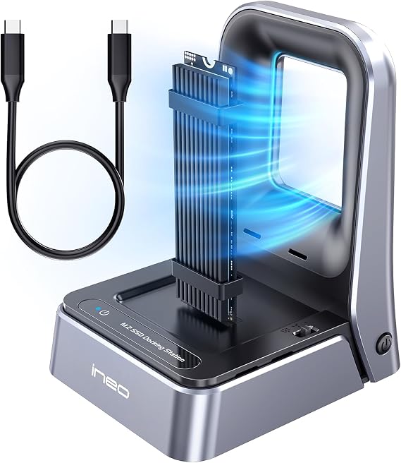 ineo Tool-Free USB 4.0 M.2 NVMe SSD Docking with Built-in Cooling Fan - Compatible with Thunderbolt 3/4 & USB 4/3/2 [2628 40G]