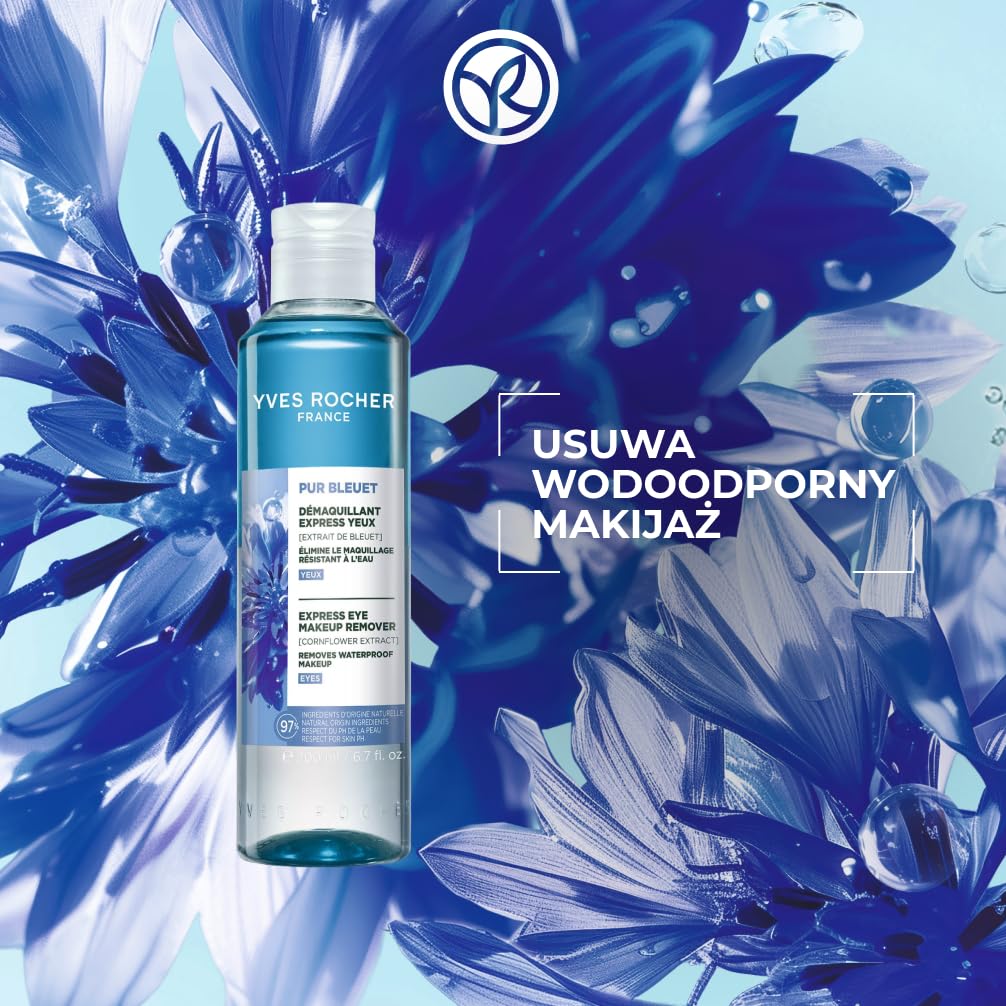 Yves Rocher Pur Bleuet dwufazowy płyn do demakijażu oczu oil-water z organicznym bławatkiem – Skutecznie usuwa makijaż wodoodporny i koi skórę – Delikatny dla wrażliwych oczu – 200 ml