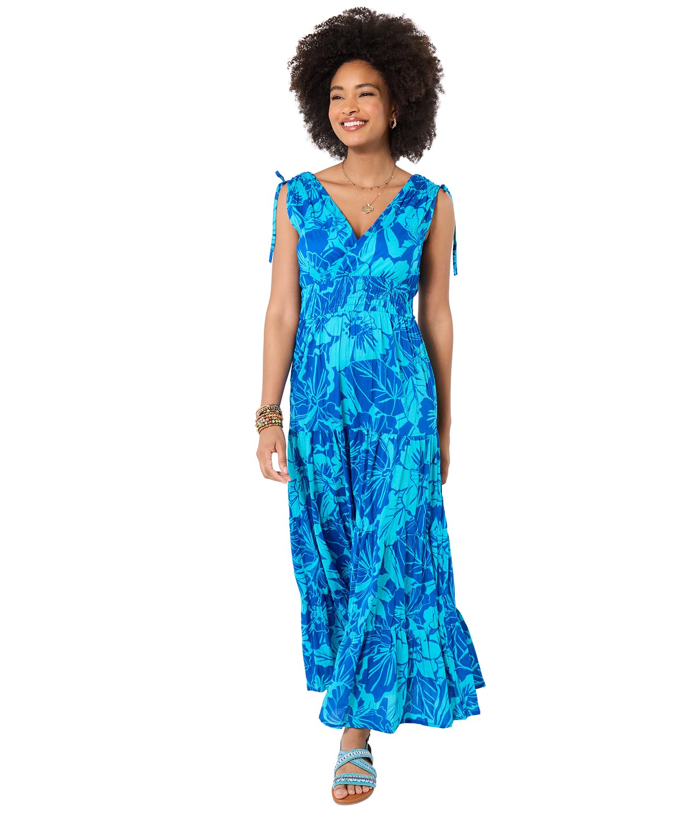 Joe Browns Women's Wrap Front Maxi Dress with Adjustable Shoulder Ties & Shirred Waist in Blue | Size: 8