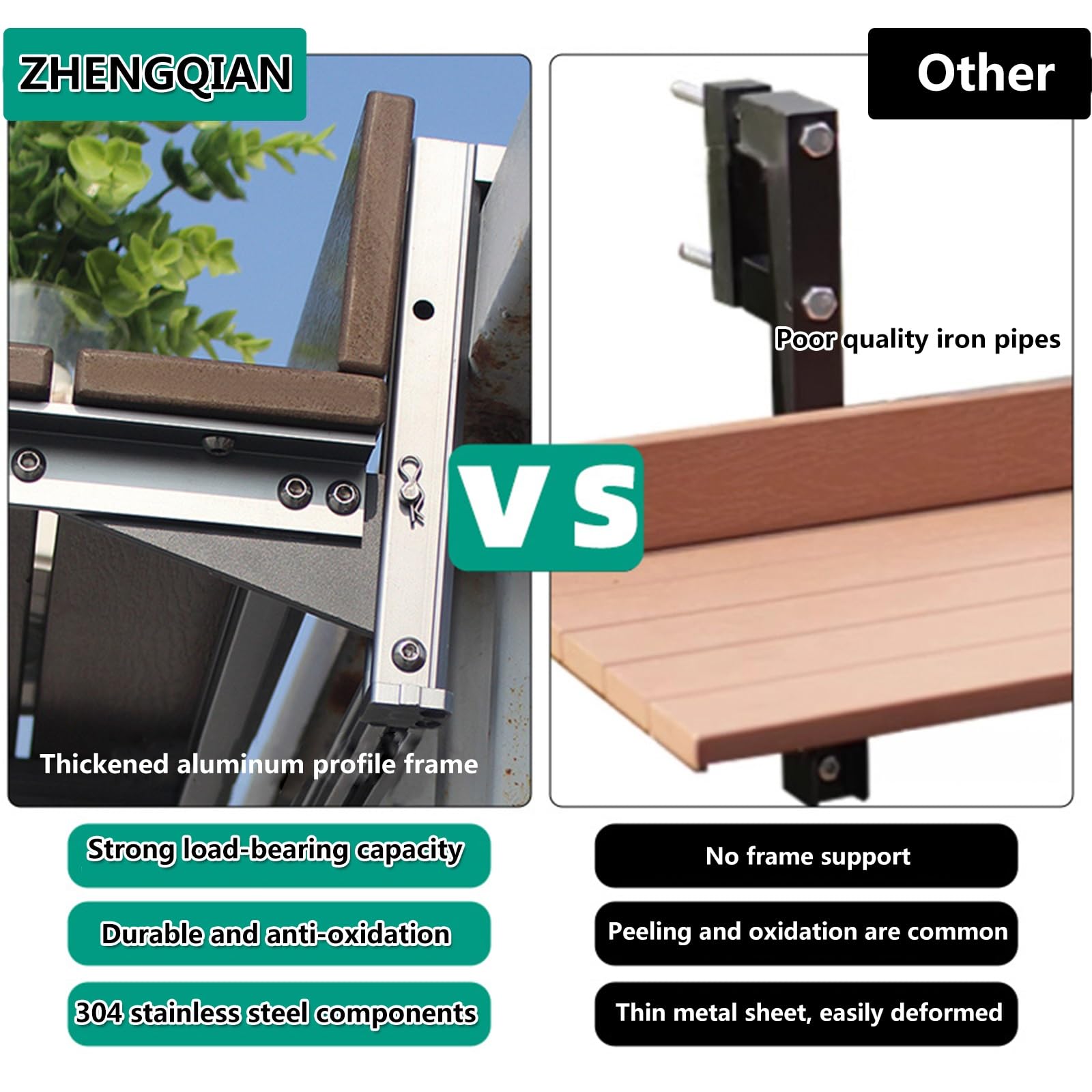 Tavolo for ringhiera del balcone,tavolino da balcone,tavolino da balcone esterno,Tavolo da ringhiera regolabile for balcone sospeso,Adatto a ringhiere larghe da 1 a 22 cm(L100*w37cm/L39.4*W14.6IN)