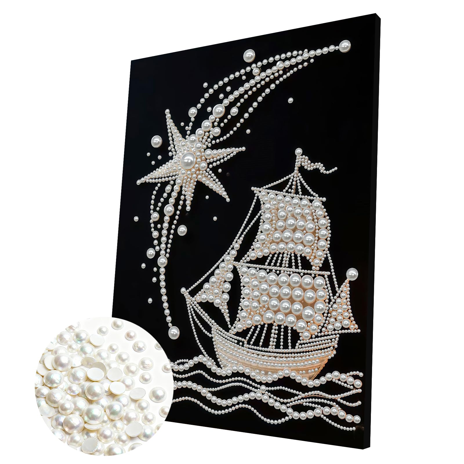 DIY Pearl 3D Painting Kit with Wooden Frame, 3D Plastic Pearl Gemstone Ocean Art Craft for Adults Beginners, Home Decor Housewarming Gift, Diamond Dots for Wall Decor(Sailboat)(30 * 40cm)