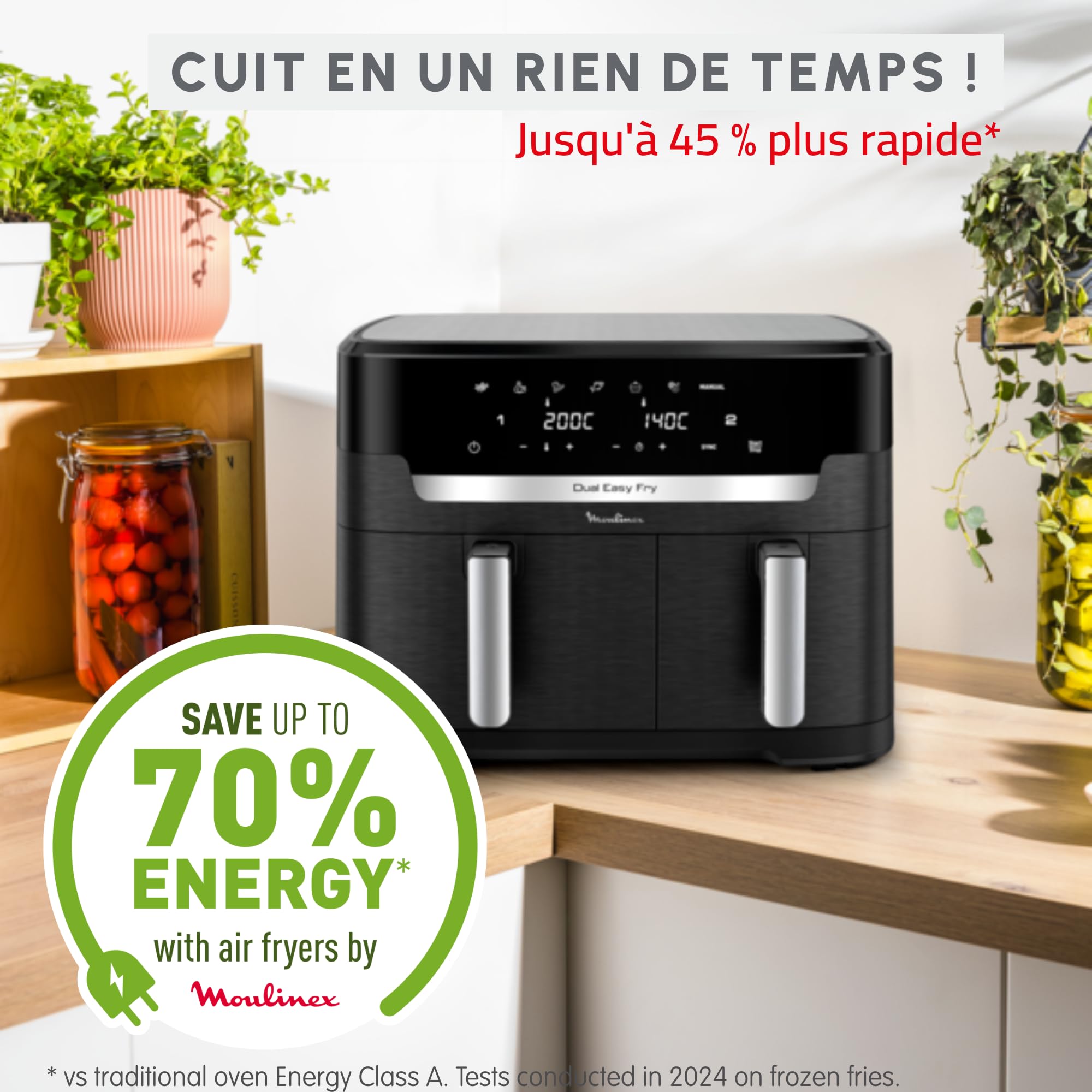 Moulinex XXL Dual Easy Fry 11L: podwójny kosz frytkownica powietrzna +8 osób, dwa kosze (6,5 l + 4,5 l), 7 programów automatycznych, EZ9428F0