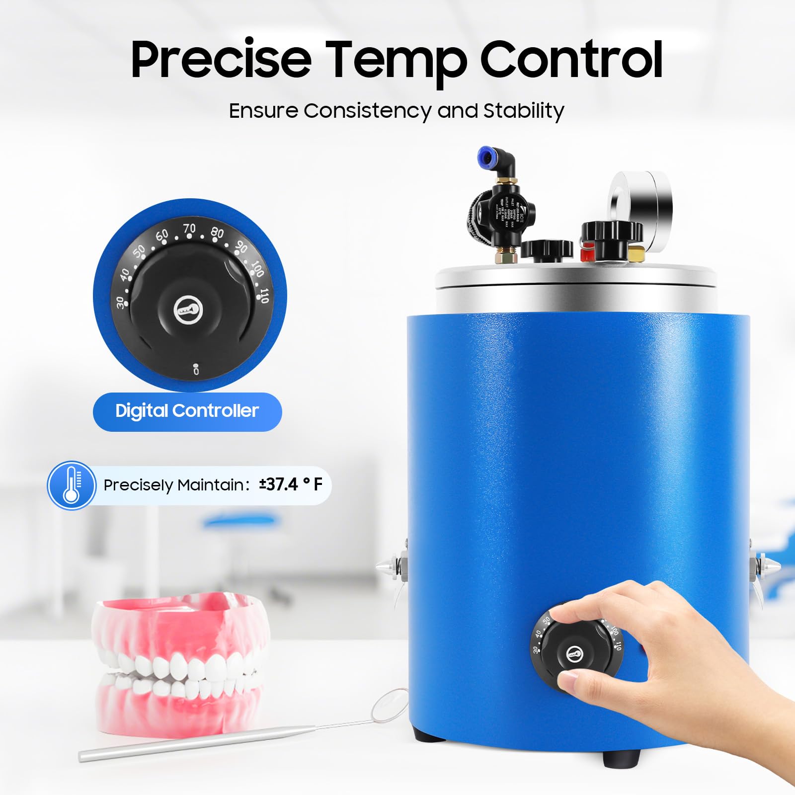 Round Wax Injector, 500W Electric Wax Injection Machine, 5.51lbs Wax Casting Machine with Double Nozzle, 86-230°F Adjustable Temperature Countertop Melting Furnace Jewelry Casting Tools