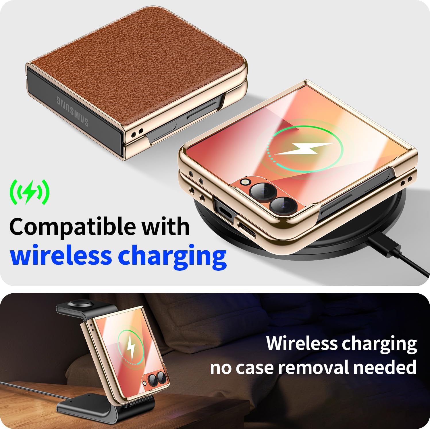 for Samsung Galaxy Z Flip 7 Case - Luxury Leather Texture Zflip 7 Case with Screen Protector Brown