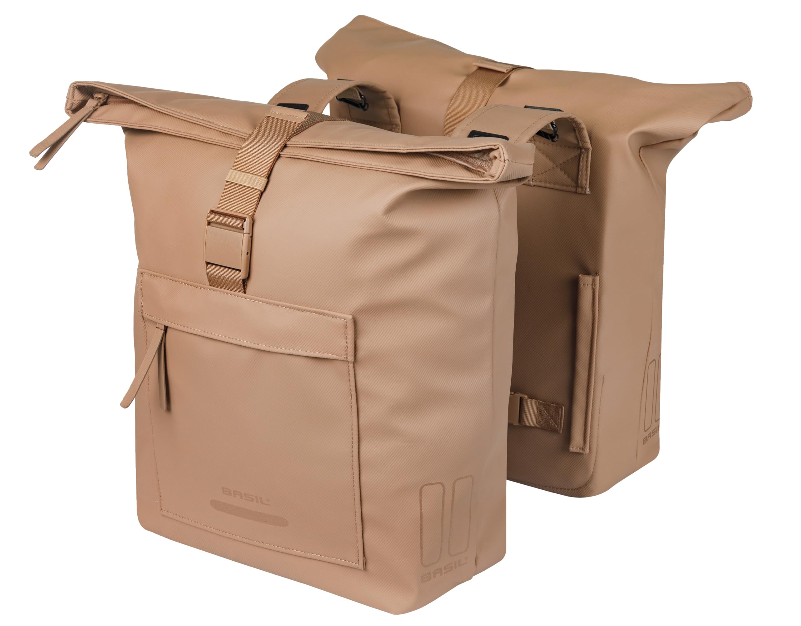 Basil Brooklyn Double Bicycle Pannier Rack - Waterproof 41L - Waterproof - Reflective - Made of Recycled Material - Sand