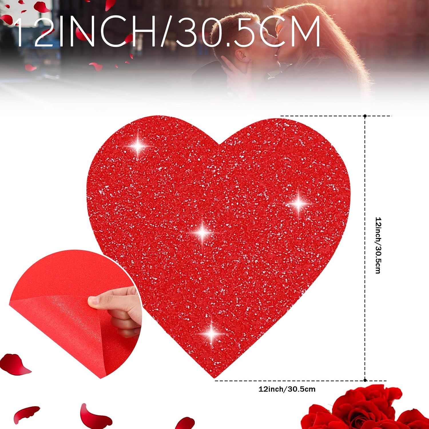 Ctosree 100 Pcs Valentine's Day Glitter Heart Cutouts 12 Inch Large Paper Cards Red Heart Decorations for Valentine's Day Craft Bulletin Board Wall Classroom Decoration