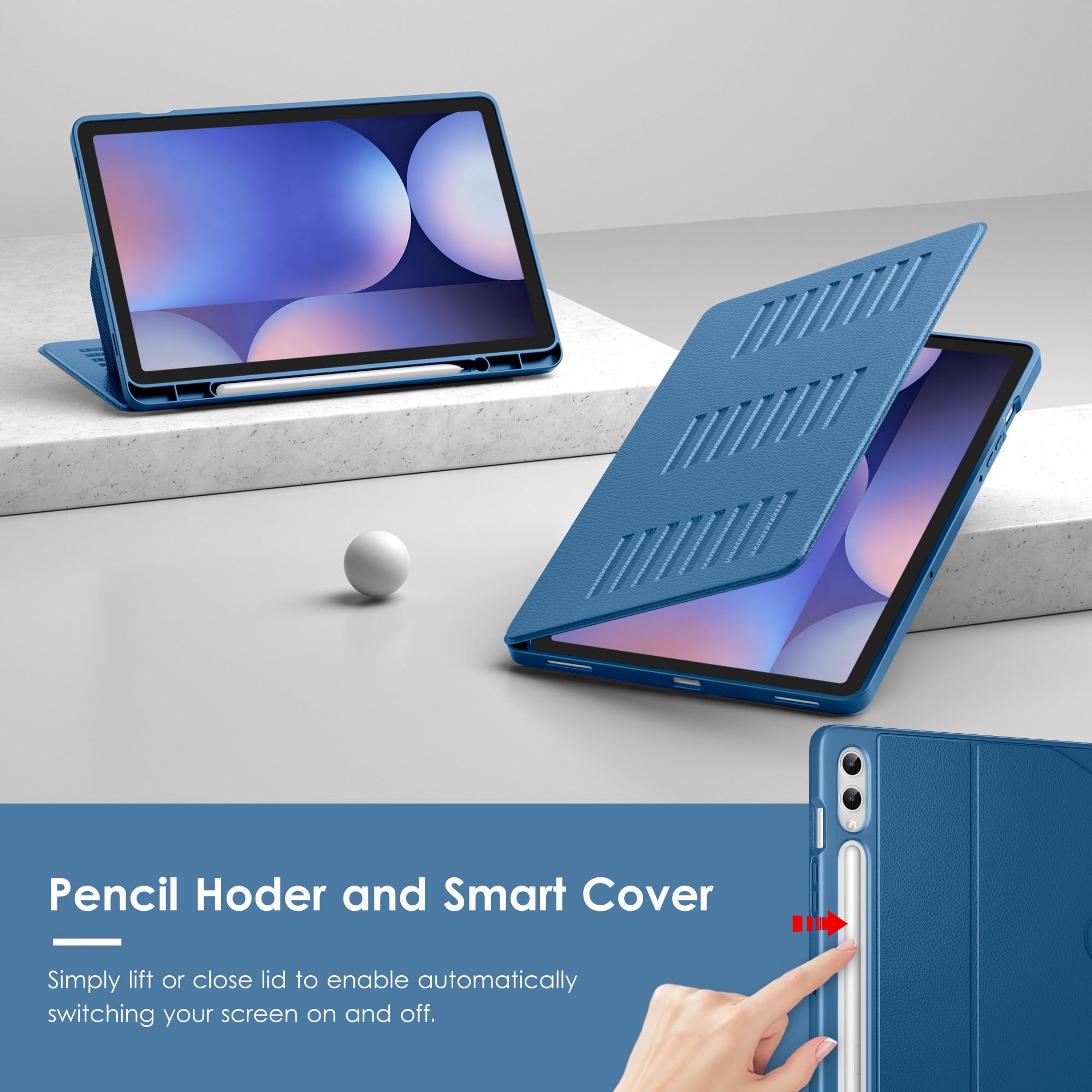 VIKESI Custodia per Samsung Galaxy Tab S10+ Plus 12,4" 2024 | Copertura con supporto multiangolare, retro morbido, portapenne, funzione automatica sleep/wake, blu navy