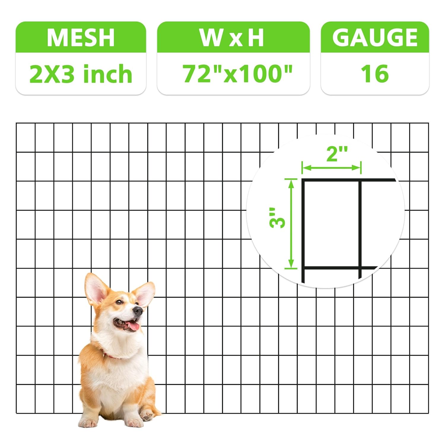 Black PVC Coated Welded Wire Fencing,2"x3" 16 Gauge,72inch H x 100ft L Garden Wire Fence Roll,2/3/4/5/6ft Tall x 50/100 ft Long Hardware Cloth Metal Mesh for Yard,Farm,Chicken,Dog,Vegetable Protection