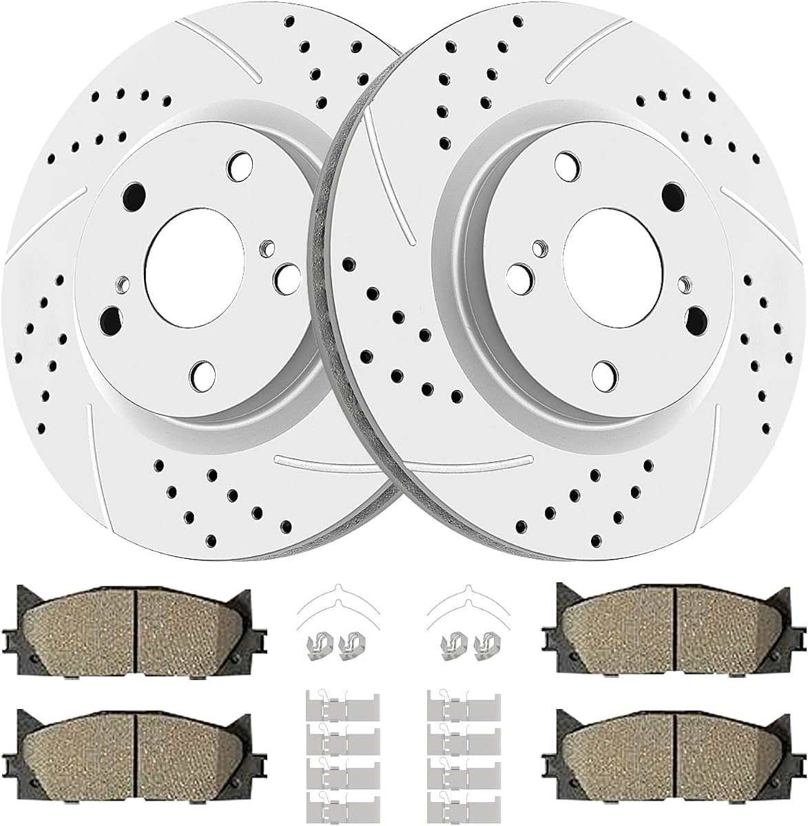 Acinoparts Front Brake Kit for 2008–2018 Toyota Avalon 2007–2017 Camry | 2013–2018 Lexus ES300h 2007–2018 ES350 Replacement Drilled and Slotted Brake Rotors Ceramic Brake Pads