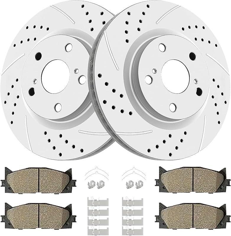 Acinoparts Front Brake Kit for 2008–2018 Toyota Avalon 2007–2017 Camry | 2013–2018 Lexus ES300h 2007–2018 ES350 Replacement Drilled and Slotted Brake Rotors Ceramic Brake Pads