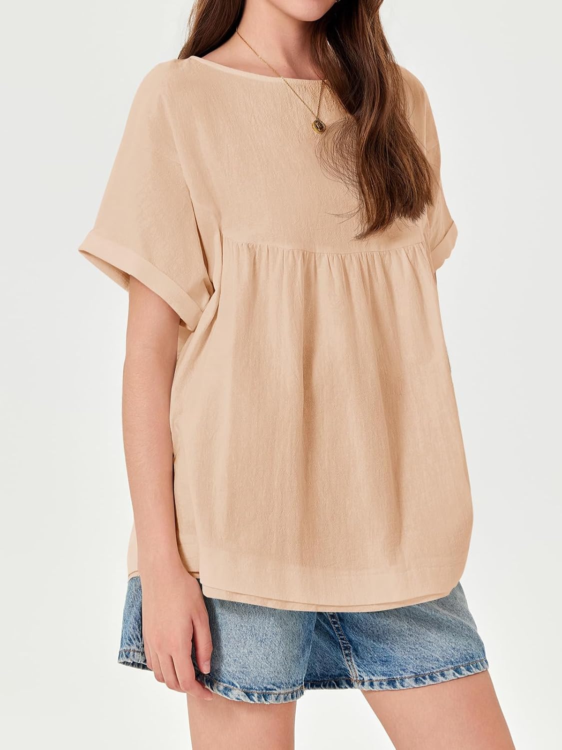 Fisoew Womens Summer Short Sleeve Babydoll Tops Casual Loose Fit Maternity Peplum Oversized Tunic Shirts - Image 4