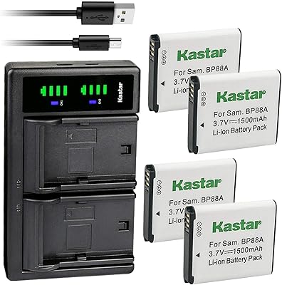 Kastar 4-Pack Battery and LTD2 USB Charger Replacement for Samsung EA-BP88A EABP88A, BP-88A BP88A Battery, Samsung DV200, DV300, DV300F, DV305, DV305F Digital Cameras