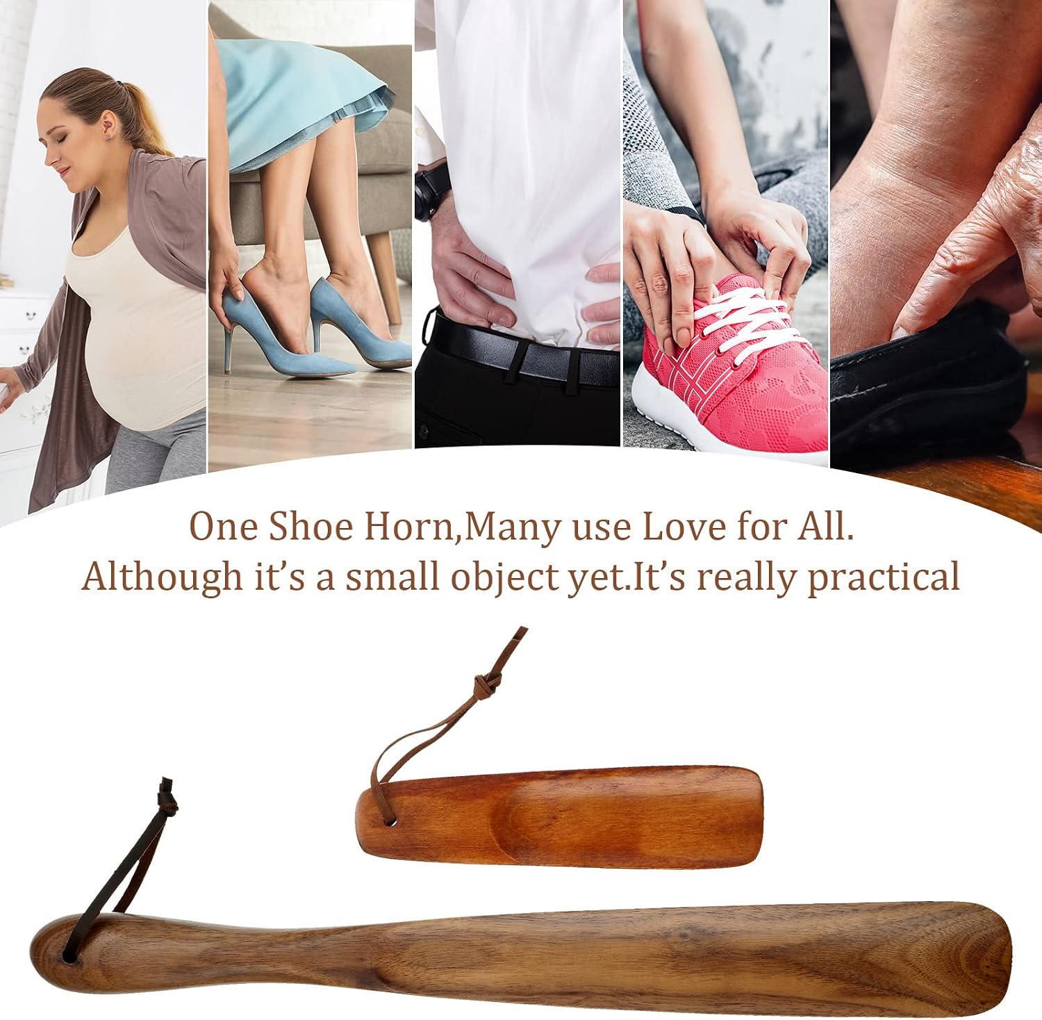 2 Pcs Wood Wear Shoe Horn Helper Long and Short Shoe Horn Handle for Seniors Men Women Pregnancy