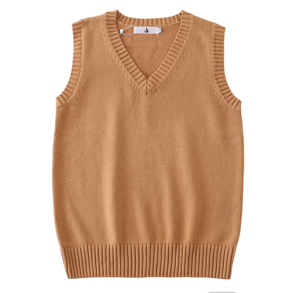 Men Women Knitted Cotton V-Neck Vest JK Uniform Pullover Sleeveless Sweater School Cardigan