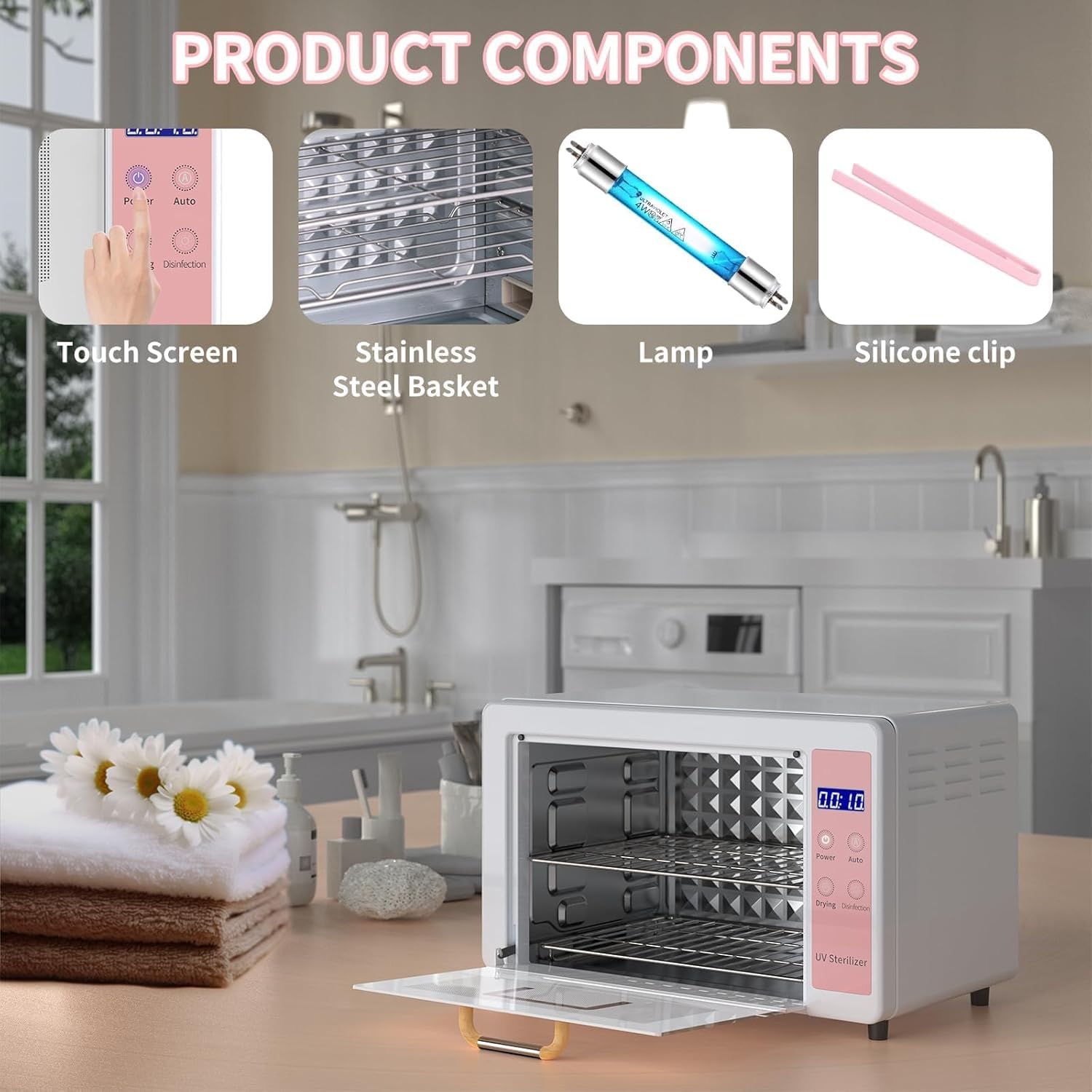 Esterilizador UV de 10 L,Esterilizador Autoclave Eficaz,Esterilizador UV con secado,Aire caliente termostático en,Esterilizador Equipo de uñas para Salones de Manicura Peluquería y Spas (A)